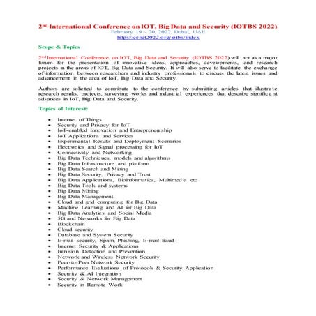 6th International Conference on IOT, Big Data and Security (IOTBS 2026 ...