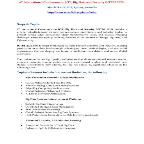 6th International Conference on IOT, Big Data and Security (IOTBS 2026 ...