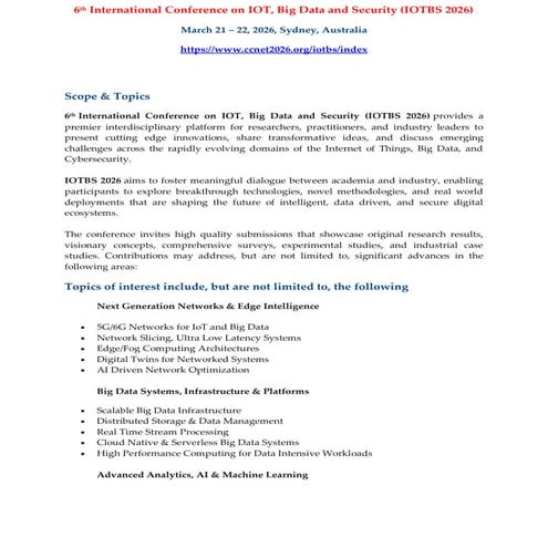 6th International Conference on IOT, Big Data and Security (IOTBS 2026 ...