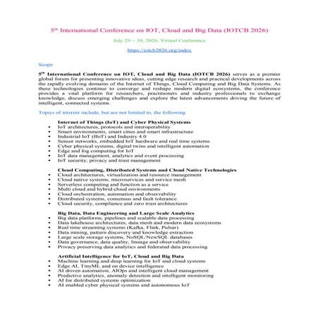 6th International Conference on IOT, Big Data and Security (IOTBS 2026 ...