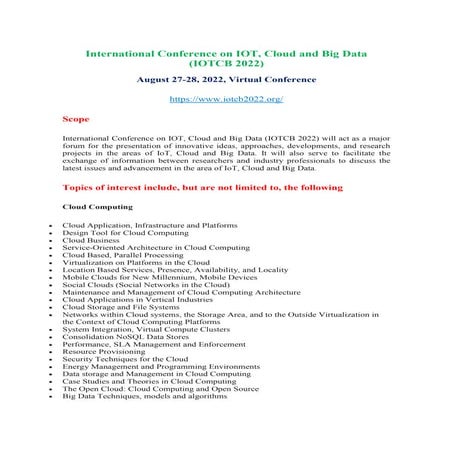 4th International Conference on IOT, Cloud and Big Data (IOTCB 2025) | PDF