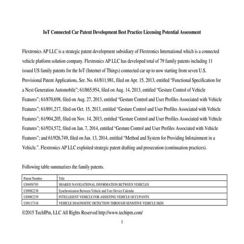 IoT Connected Car Patent Development Best Practice Licensing Potential Assess...