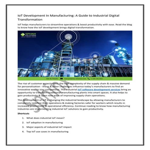 IoT Development In Manufacturing A Guide to Industrial Digital Transformation...