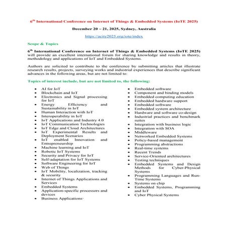 6 th International Conference on Internet of Things & Embedded Systems ...
