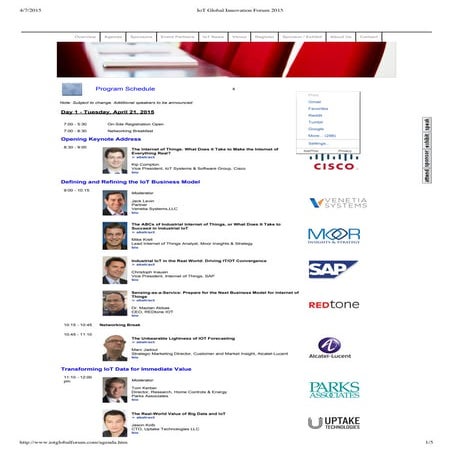 IOT Global Innovation Forum 2015 Agenda - Invited Speaker