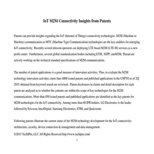 IoT M2M Connectivity Insights from Patents