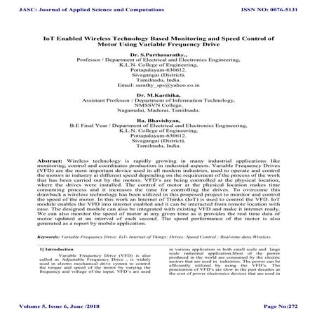 IoT Enabled Wireless Technology Based Monitoring and Speed Control of Motor U...