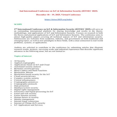 Call For Submission-2nd International Conference on IoT & Information Securit...