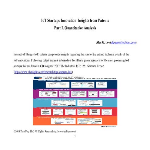 IoT Startups Innovation Insights from Patents: Part I. Quantitative Analysis