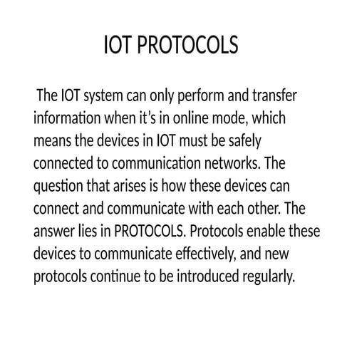 This is a presentation on IOT protocols.