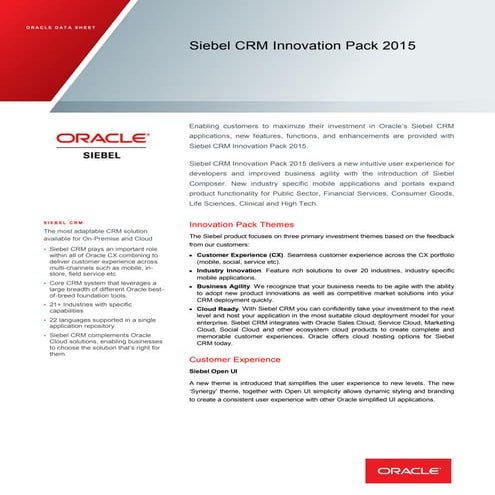 Siebel Innovation Pack 2015 - новый инструмент для Вашего бизнеса