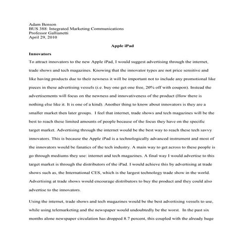 I Pad Early Stages Marketing Plan | PDF