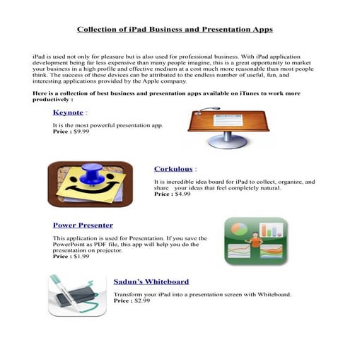 Collection of iPad Businness And Presentation Apps