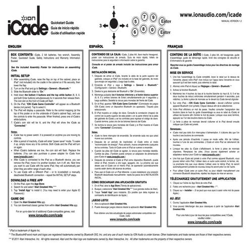 iPad Arcade iCade Quickstart Guide