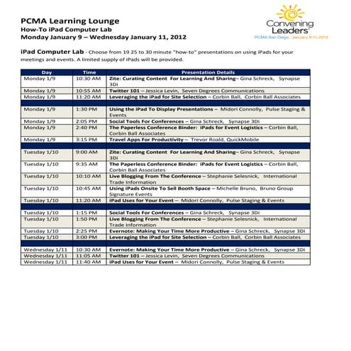 I pad computer lab schedule at a glance