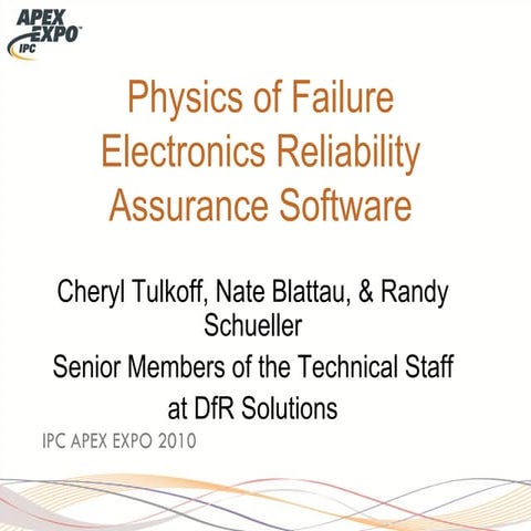 Physics of Failure Electronics Reliability Assurance Software