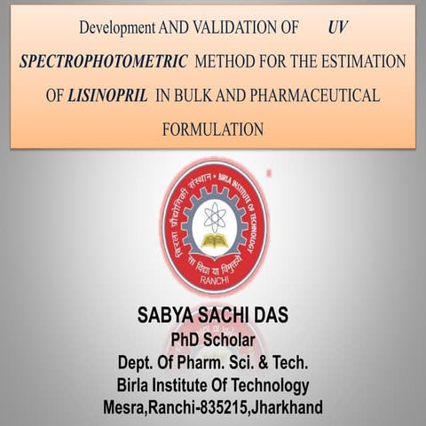 Analysis of lisinopril by UV Sphectrometry
