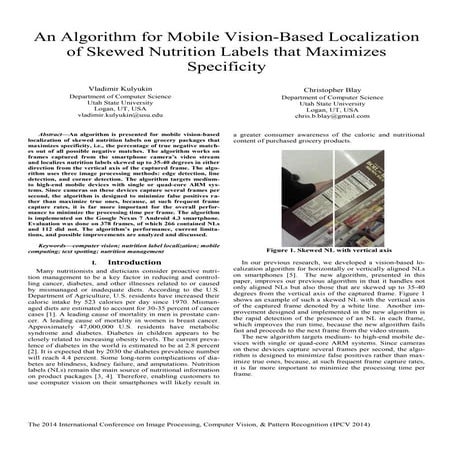 An Algorithm for Mobile Vision-Based Localization of Skewed Nutrition Labels ...