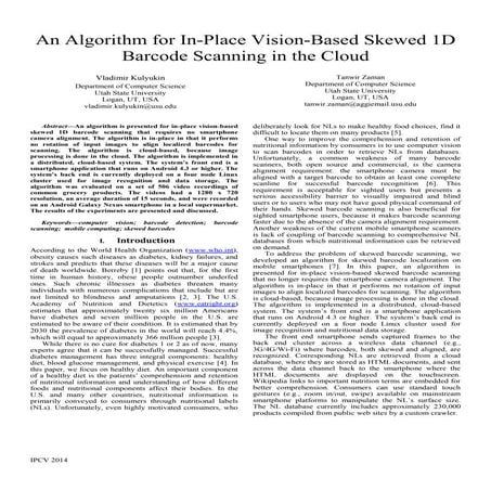 An Algorithm for In-Place Vision-Based Skewed 1D Barcode Scanning in the Cloud