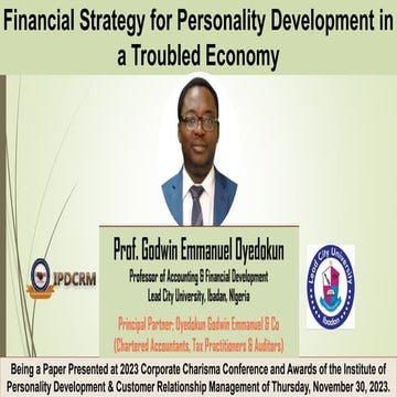 Financial Strategy for Personality Development in a Troubled Economy