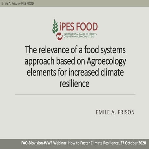 The relevance of a food systems approach based on Agroecology elements for in...