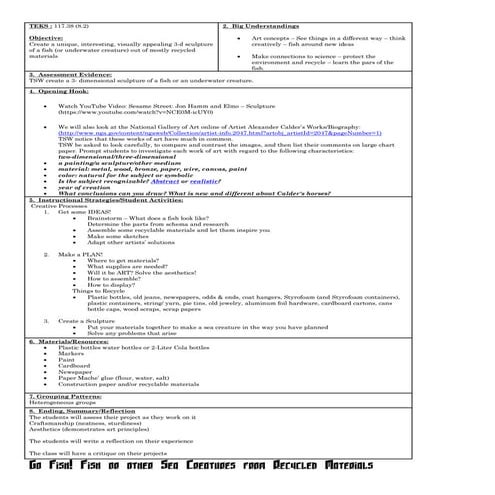 Jr. High Lesson Plan - Fish Sculpture using recycled materials