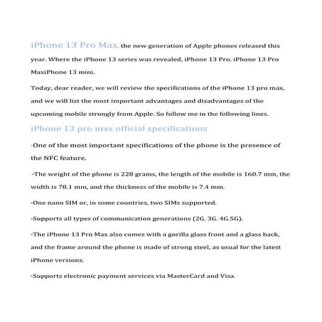 I phone 13 pro max specification 