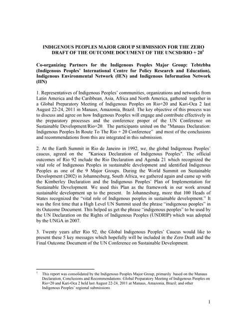 Indigenous Peoples' Submission to Zero Draft of the Rio+20 Outcome Document