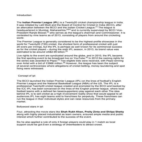 INDIAN PREMIER LEAGUE(IPL)