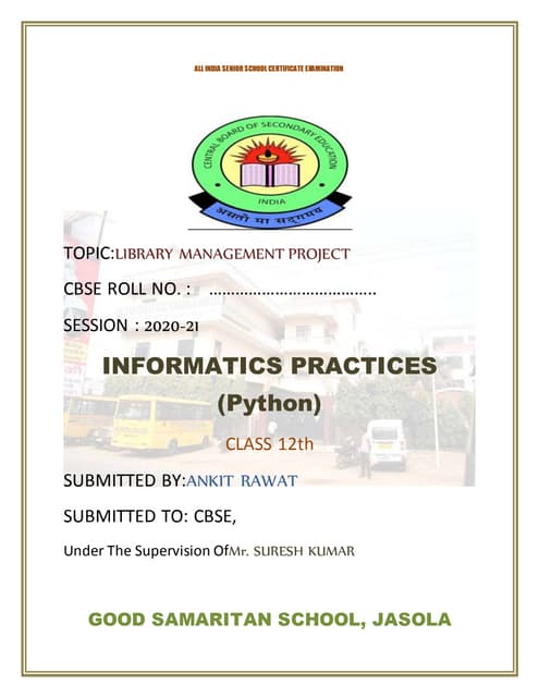 Python and MySQL Linking Class 12th Project File 23-24 | PDF