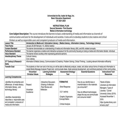 Media and Information Literacy BUDGET-OF-WORK | DOCX