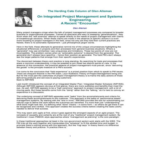 On INtegrating Project Management and Systems Engineering