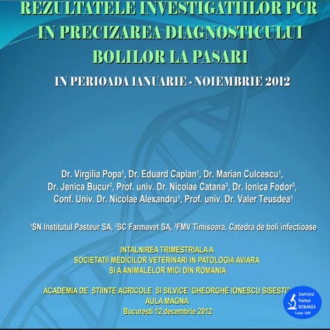 Rezultatele testelor PCR in diagnosticul bolilor infectioase la pasari ...