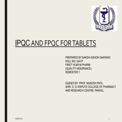 IPQC and FPQC for tablets