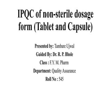 IPQC of non-sterile dosage form (Tablet)