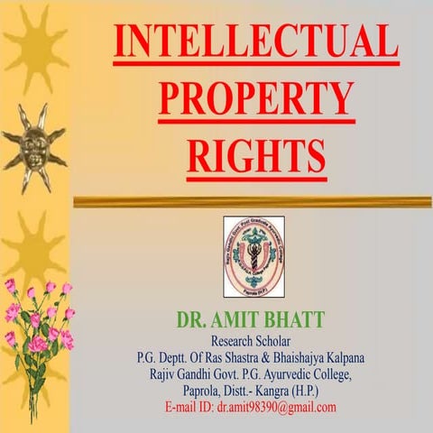 Intellectual property rights in India with special reference to Patent