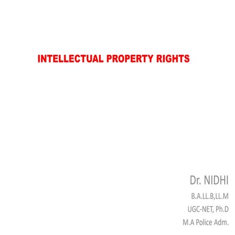 Intellectual property rights lecture.it contain general introduction, meaning...