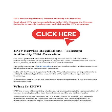 IPTV Service Regulations | Telecom Authority USA Overview