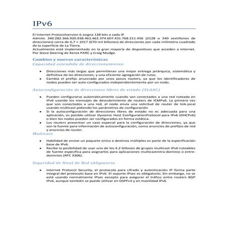 DEFINICIÓN Y CARACTERÍSTICAS DEL IPv6