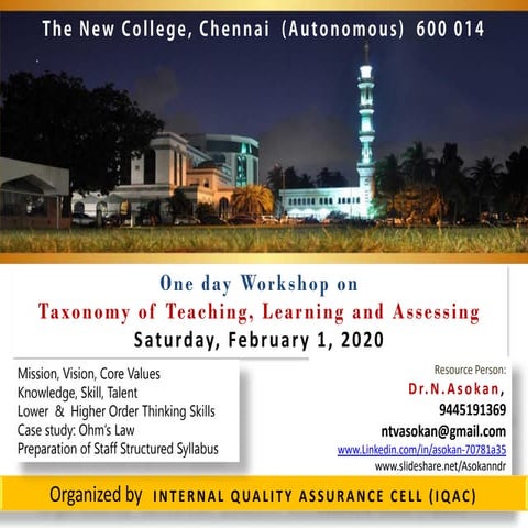 Workshop on Taxonomy of Teaching Learning and Assessing