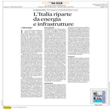 Iran, l'Italia riparte da energia e infrastrutture