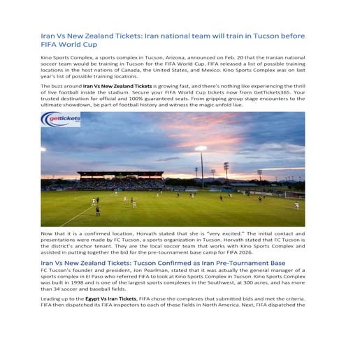 Iran Vs New Zealand FIFA World Cup 2026: Training Camp & Ticket Info | PDF