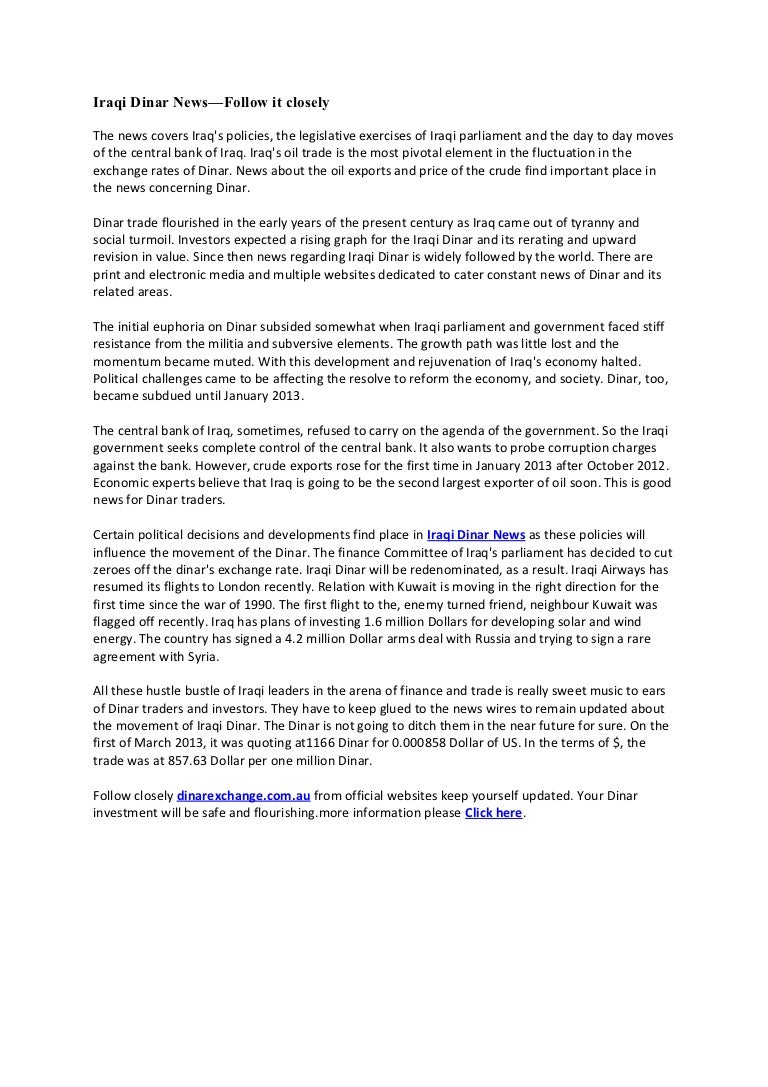 Iraqi Dinar News Follow It Closely