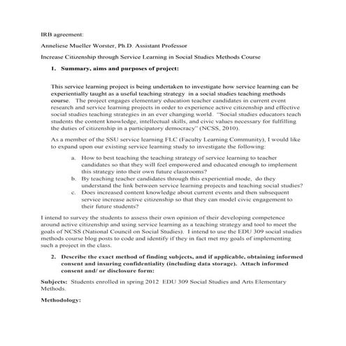 Irb agreement service learning