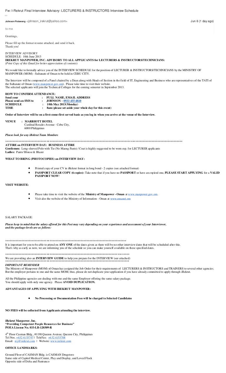 letter samples sample interview confirmation letters