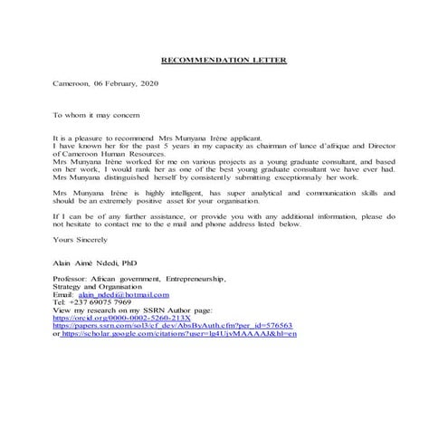 A Chevening Scholarship Recommendation Letter for Ms.Nchafac Julegette ...