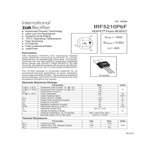 5x Transistor MOS IRFZ24NPBF IRFZ24N TO-220, 17A 55V, Per Circuiti Elettronici, Componenti Originali
