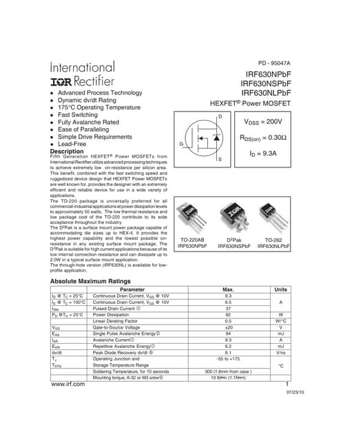 IRF630 MOSFET Pinout, Datasheet, Specs Equivalents, 58% OFF
