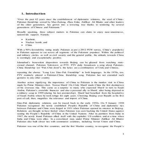 Pakistan China Relations / Friendship (Detailed Report/ Document)