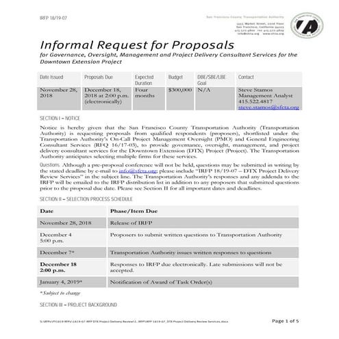 Irfp 1819 07 dtx project delivery review services